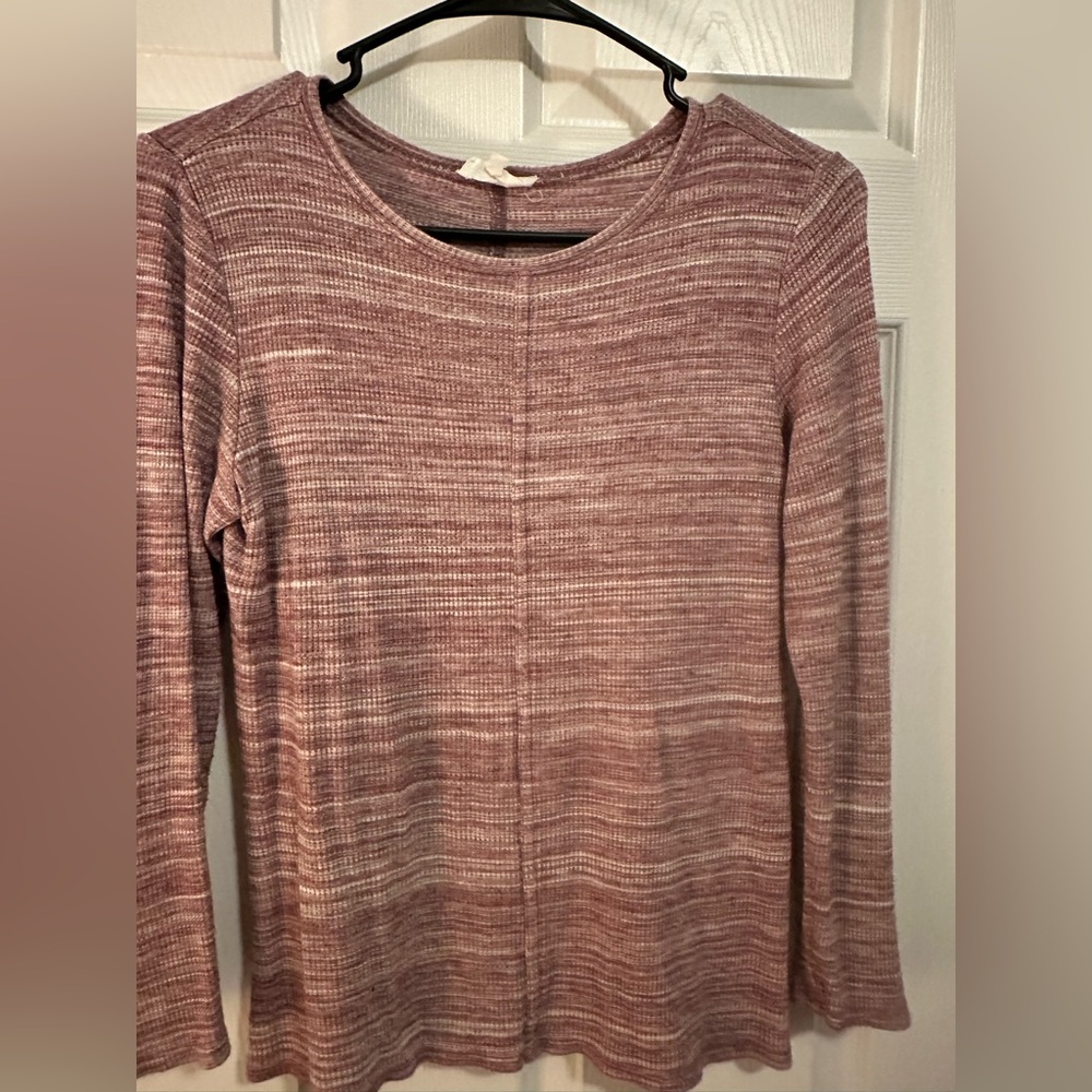 LOFT Pink Marled Long Sleeve Knit Top